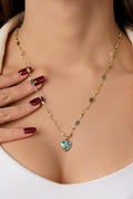 14ct Gold Colorful Heart on Bold Mirror Chain