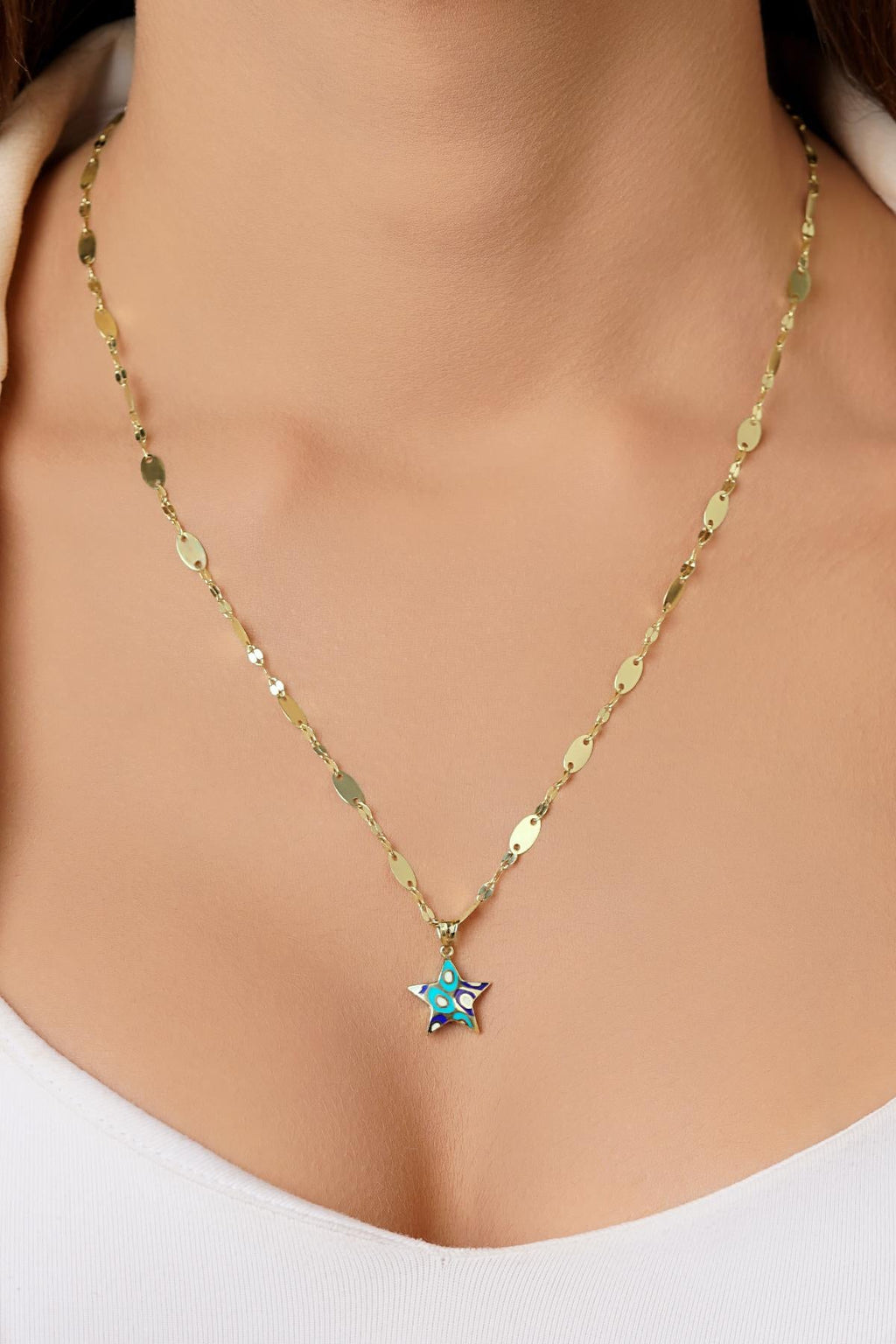 14ct Gold Colorful Star on Bold Mirror Chain