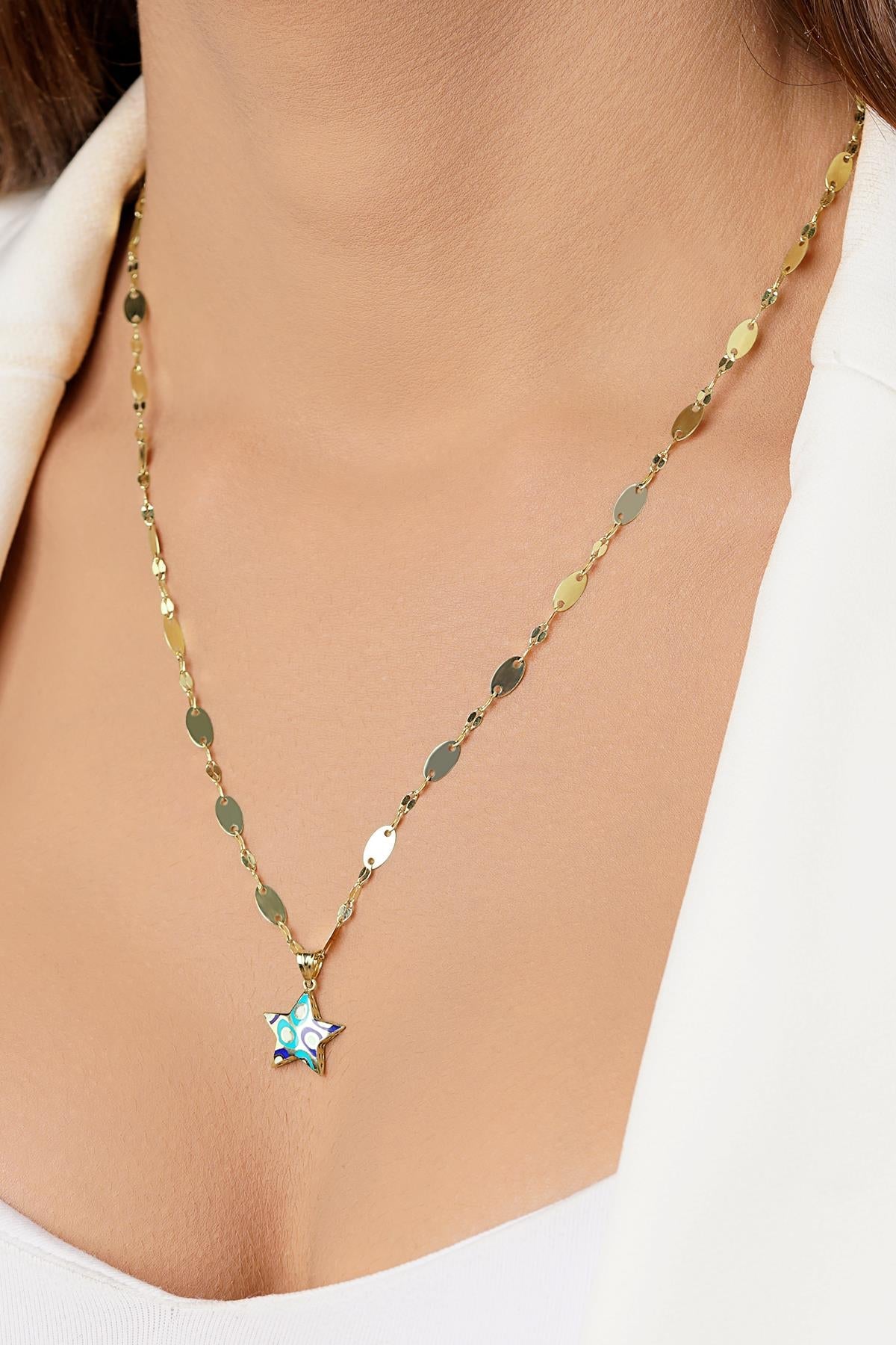 14ct Gold Colorful Star on Bold Mirror Chain