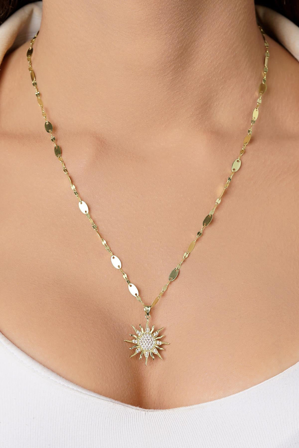 14ct Gold Sun Charm on Bold Mirror Chain