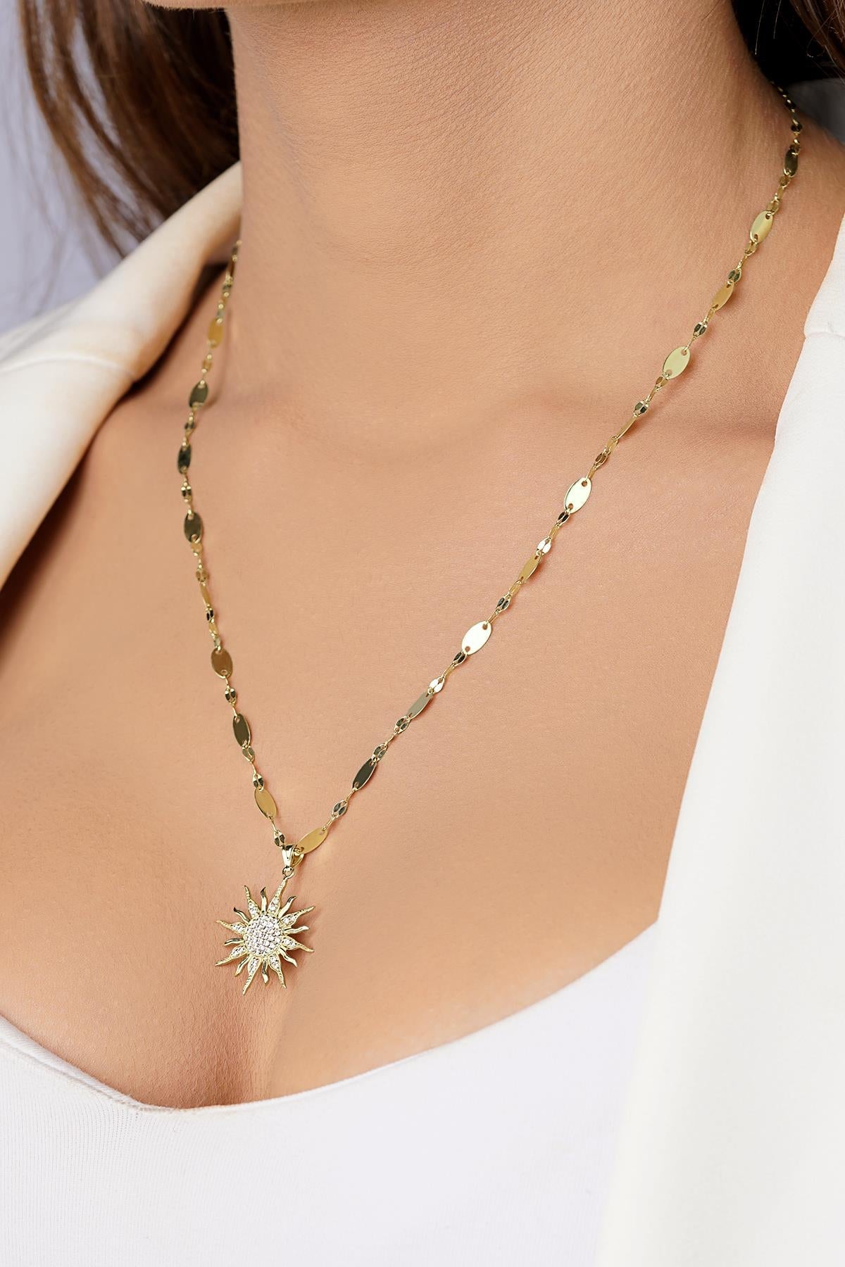 14ct Gold Sun Charm on Bold Mirror Chain