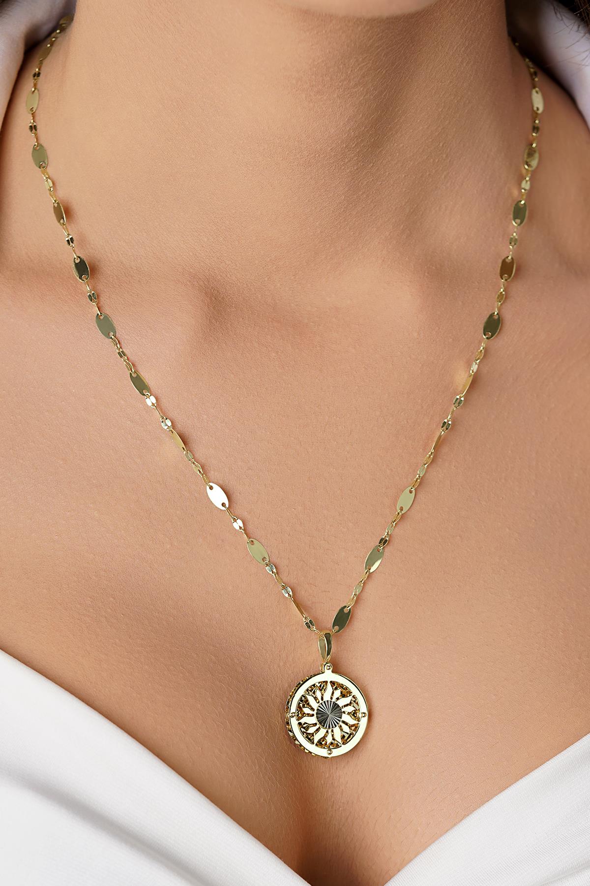 14ct Gold Sunburst Charm on Bold Mirror Link