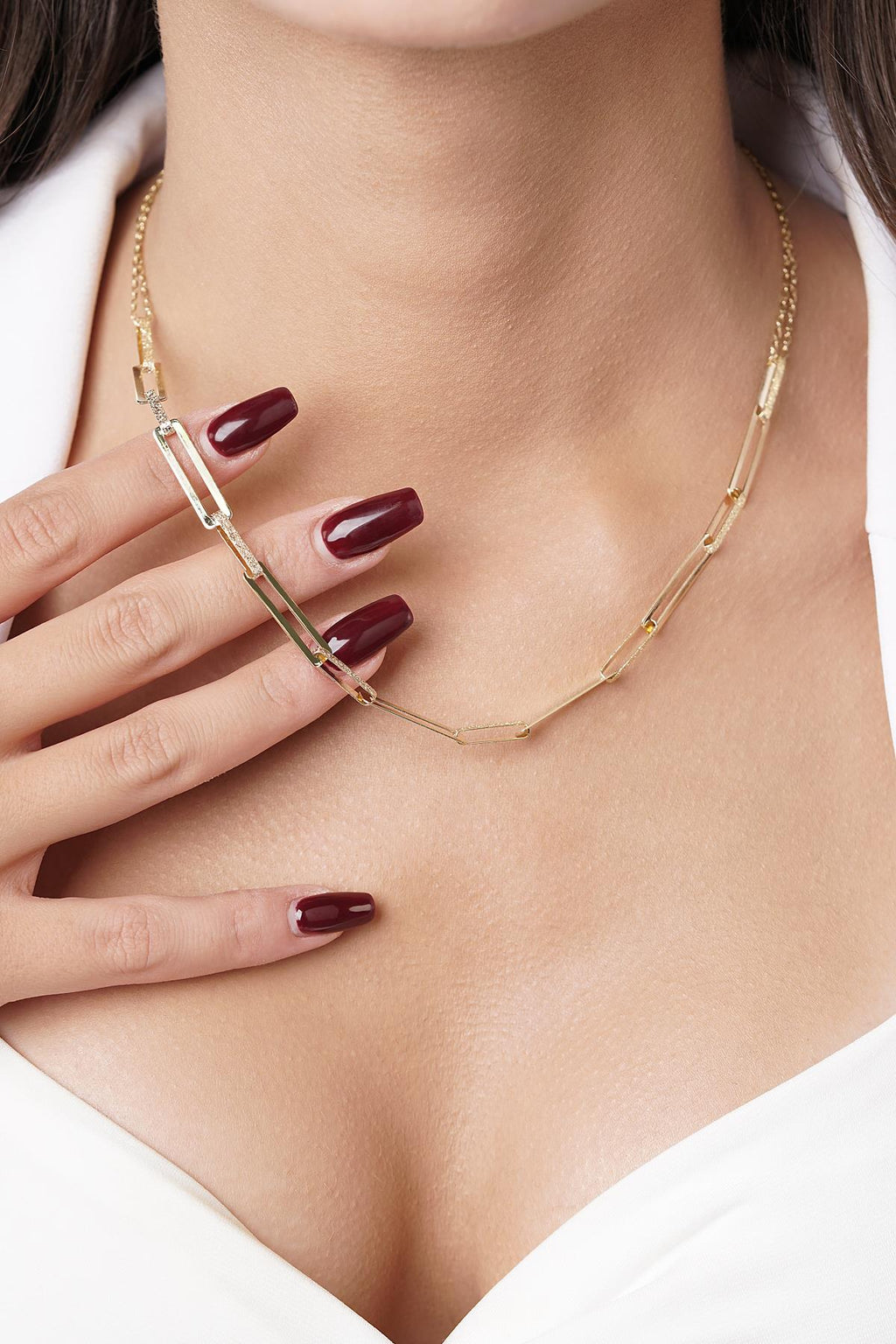 14ct Gold Sandblasted Paperclip Necklace