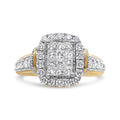 14K Yellow and White Gold 1.00 Cttw Princess and Round Cut Emerald Shaped Halo Diamond Cluster Ring (SI1-SI2 Clarity, H-I Color)