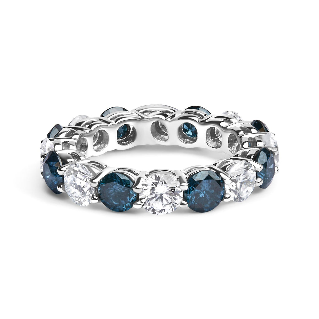 14K White Gold 6 1/4 Cttw Alternating Lab-Grown White and Natural Treated Blue Diamond Eternity Band Ring
