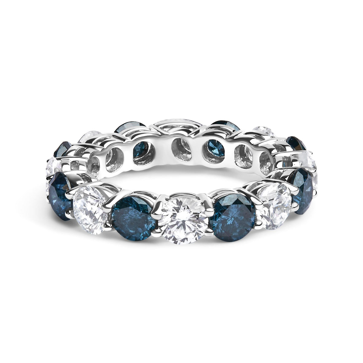 14K White Gold 6 1/4 Cttw Alternating Lab-Grown White and Natural Treated Blue Diamond Eternity Band Ring