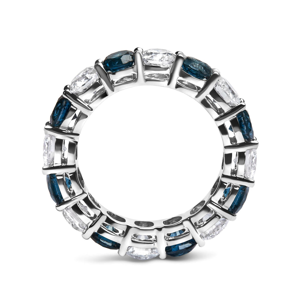 14K White Gold 6 1/4 Cttw Alternating Lab-Grown White and Natural Treated Blue Diamond Eternity Band Ring