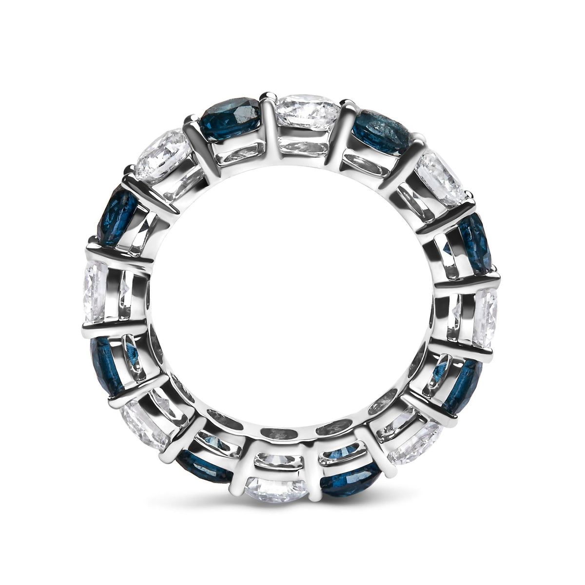 14K White Gold 6 1/4 Cttw Alternating Lab-Grown White and Natural Treated Blue Diamond Eternity Band Ring