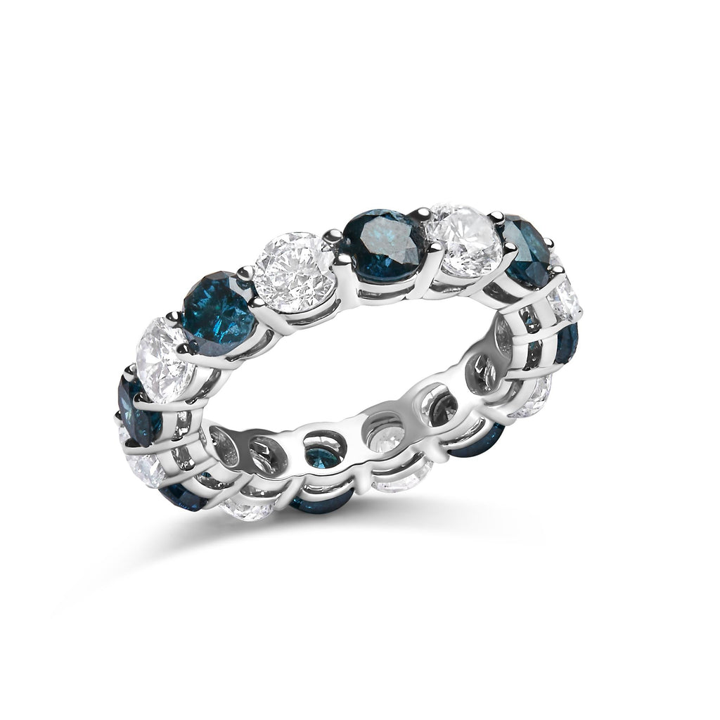 14K White Gold 6 1/4 Cttw Alternating Lab-Grown White and Natural Treated Blue Diamond Eternity Band Ring