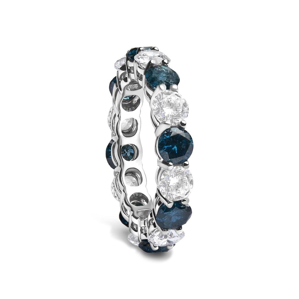14K White Gold 6 1/4 Cttw Alternating Lab-Grown White and Natural Treated Blue Diamond Eternity Band Ring