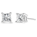 AGS Certified 14k Gold 4-Prong Set Princess-Cut Solitaire Diamond Push Back Stud Earrings (I-J Color, SI2-I1 Clarity)