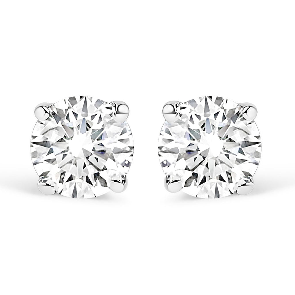 AGS Certified 14K White Gold 1.0 Cttw 4-Prong Set Brilliant Round-Cut Solitaire Diamond Push Back Stud Earrings (E-F Color, SI2-I1 Clarity)