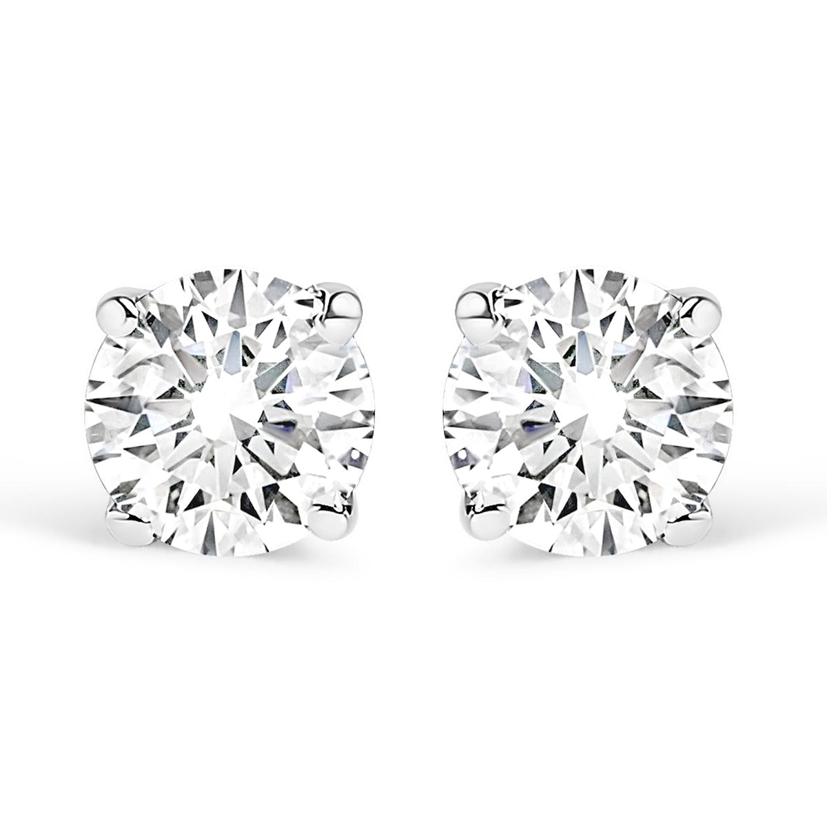 AGS Certified 14K White Gold 1.0 Cttw 4-Prong Set Brilliant Round-Cut Solitaire Diamond Push Back Stud Earrings (E-F Color, SI2-I1 Clarity)