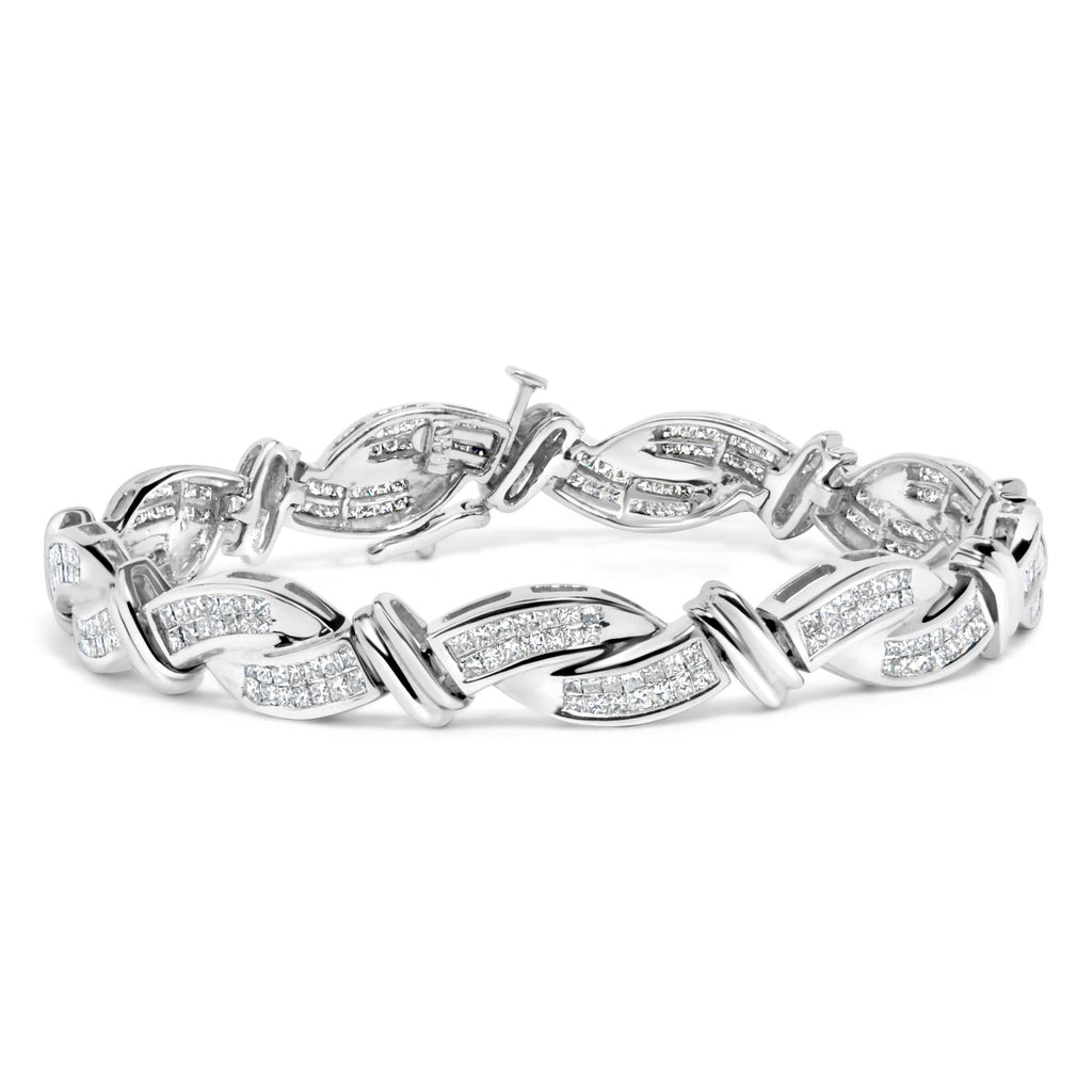 14K White Gold 4.0 Cttw Invisble Set Princess-Cut Diamond Wave Style Link Bracelet (H-I Color, SI2-I1 Clarity) - 7"