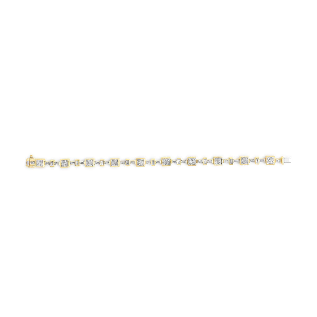 14K Yellow Gold 6 3/4 Cttw Princess and Baguette-Cut Diamond Tennis Bracelet (H-I Color, VS2-SI1 Clarity) - Size 7