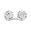 14K White Gold 1.0 Cttw Brilliant-Cut Diamond Halo-Style Cluster Round Button Stud Earrings (H-I Color, I1-I2 Clarity)