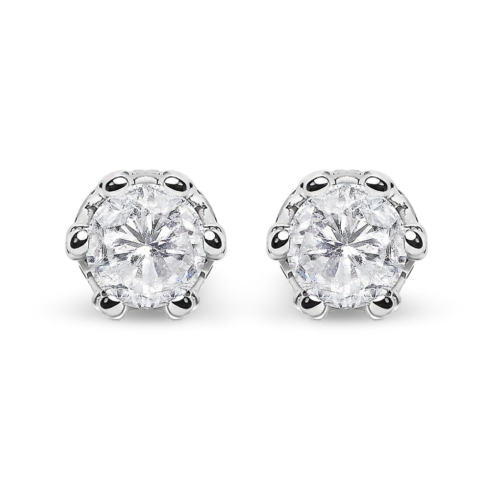 14K White Gold 2.0 Cttw Round Cut Prong-Set Diamond Crown Stud Earring (I-J Color, I1-I2 Clarity)