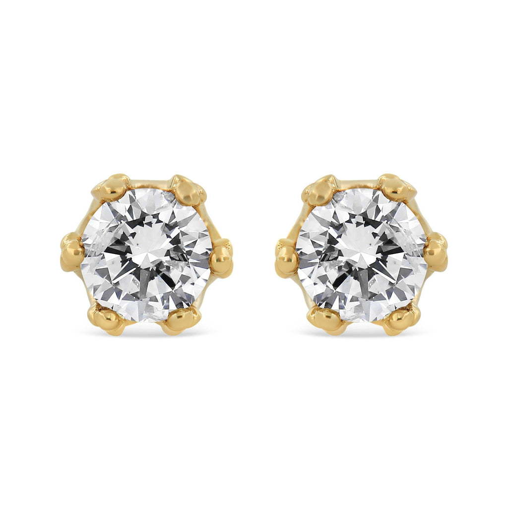 14K Yellow Gold 2.0 Cttw Round Diamond Crown Stud Earrings (I-J Color, I1-I2 Clarity)