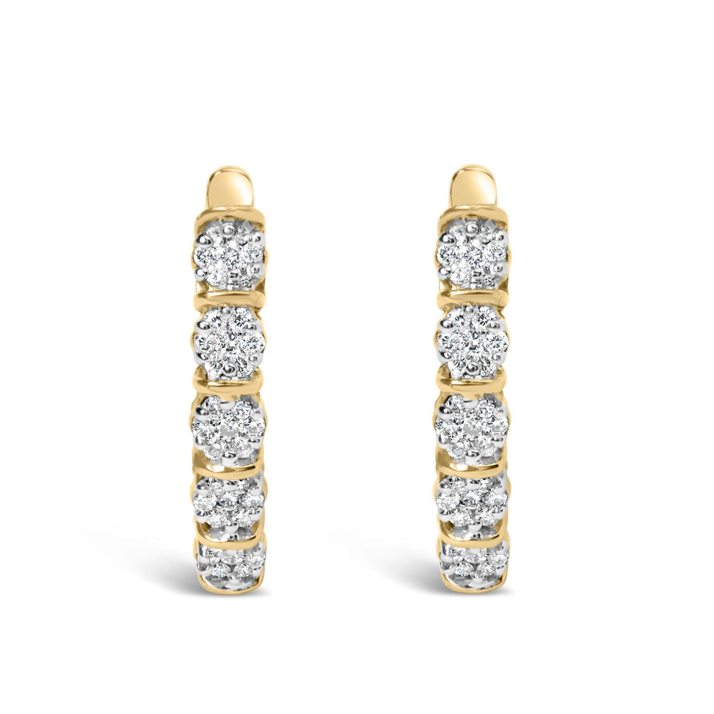 14k Yellow Gold 1/2 Cttw Diamond Cluster Hoop Earrings (H-I Color, SI2-I1 Clarity)