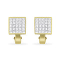 14K Yellow Gold 3-1/5 Cttw Princess Cut Diamond ¾ Square Invisible Set Grid Huggy Style Omega Back Stud Earrings (G-H Color, VS1-VS2 Clarity)