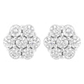 14K White Gold 7 Stone Floral Cluster Round Brilliant Cut Diamond Stud Earrings with Screw Backs(I-J, SI2-I1)