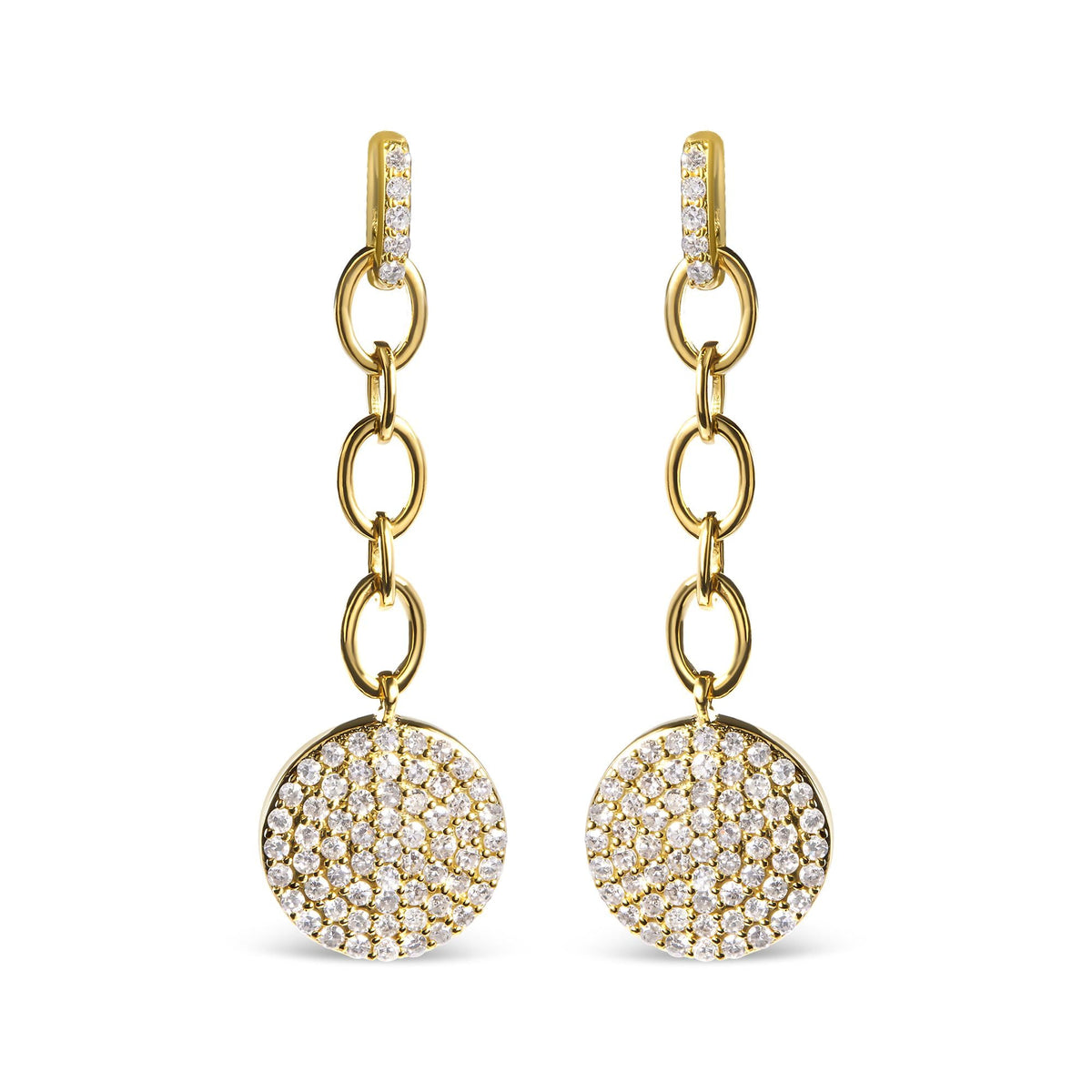 14K Yellow Gold 1.0 Cttw Diamond Chain Cluster Dangle Chain Earrings (I-J Color, I1-I2 Clarity)