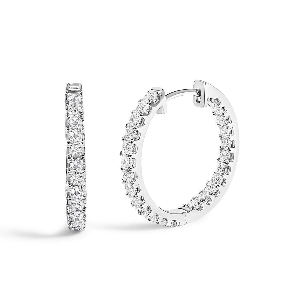 14K White Gold 3.00 Cttw Princess Diamond Inside Out Hoop Earrings