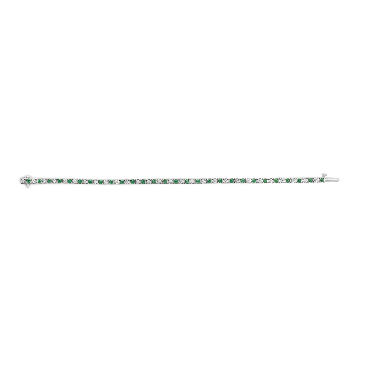 14K White Gold Alternating 1 1/2 Cttw Diamond and Emerald Tennis Bracelet