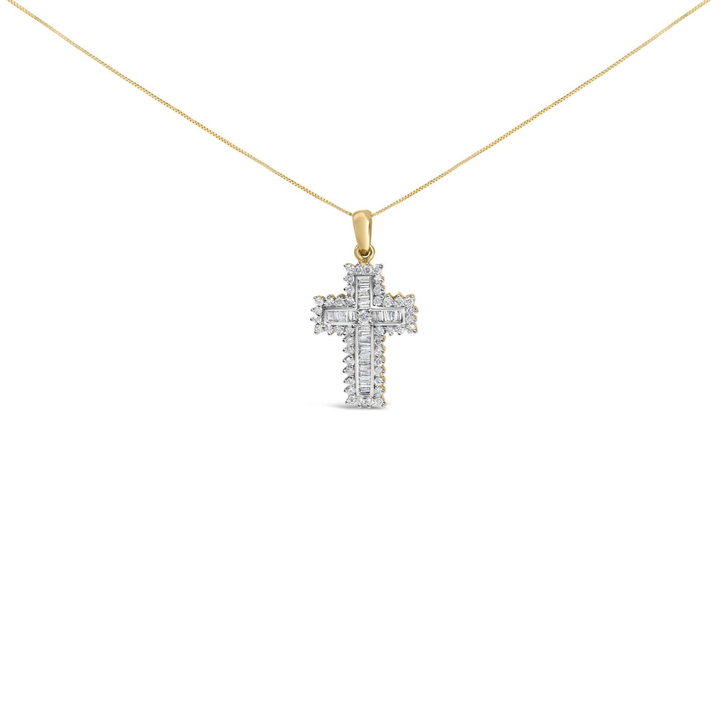 14K Yellow Gold 2.0 Cttw Multi-Row Diamond Cross Pendant Necklace