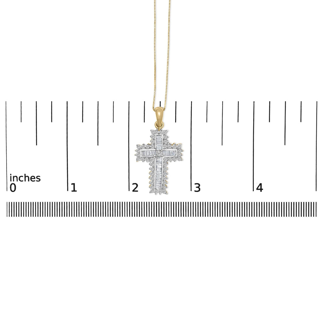 14K Yellow Gold 2.0 Cttw Multi-Row Diamond Cross Pendant Necklace
