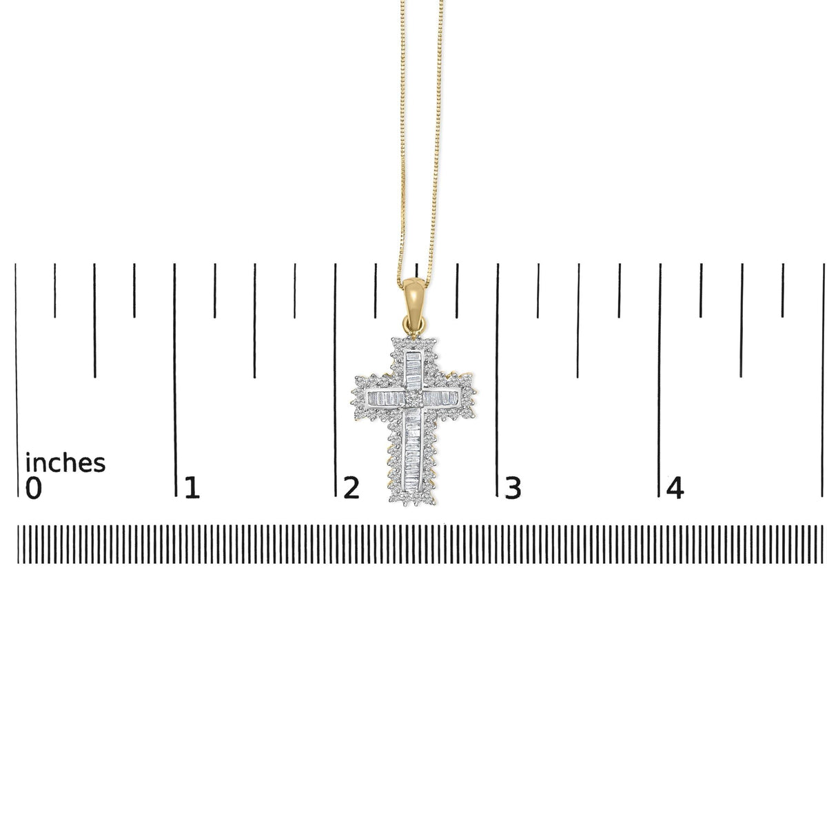 14K Yellow Gold 2.0 Cttw Multi-Row Diamond Cross Pendant Necklace