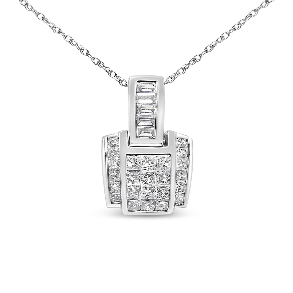 14K White Gold 2 1/5 Cttw Princess Cut Composite Diamond Pendant with Diamond Bale Pendant Necklace (H-I Color,SI1-SI2 Clarity) - NO CHAIN INCLUDED