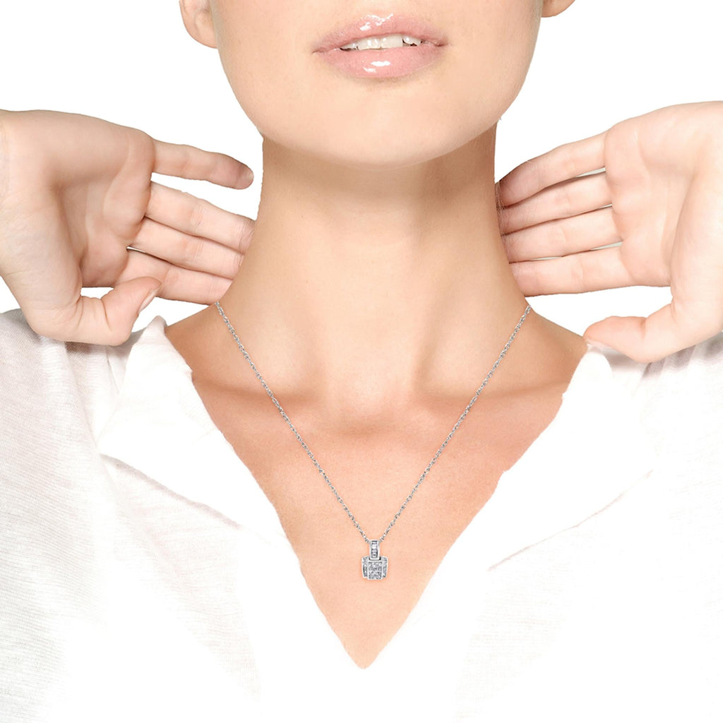14K White Gold 2 1/5 Cttw Princess Cut Composite Diamond Pendant with Diamond Bale Pendant Necklace (H-I Color,SI1-SI2 Clarity) - NO CHAIN INCLUDED