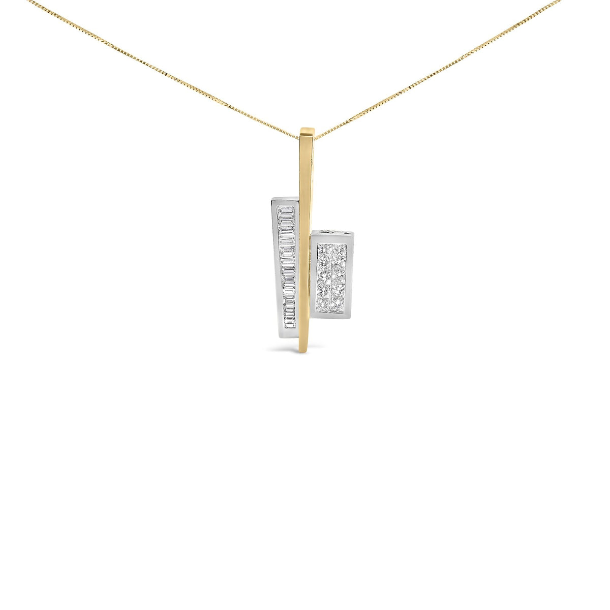 18K Yellow and White Gold 1 7/8 Cttw Princess Baguette Diamond Key Shaped 18" Pendant Necklace (H-I Color, SI1-SI2 Clarity)