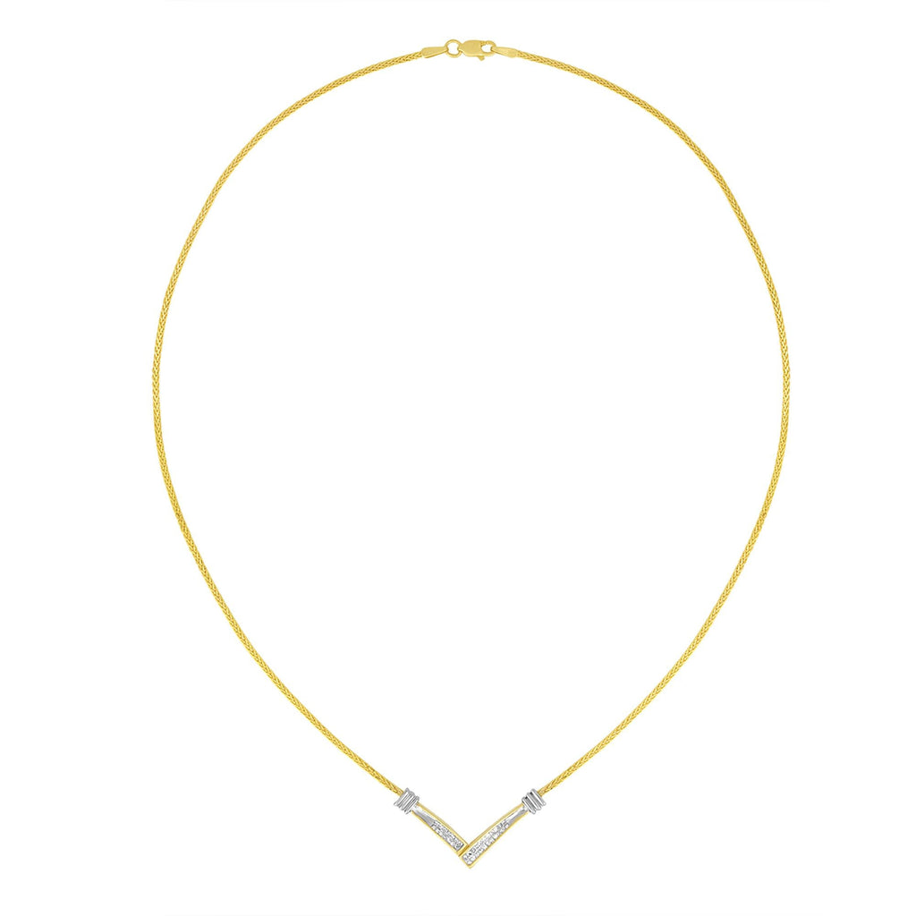14K Yellow and White Gold 1/4 Cttw Princess Cut Diamond Channel-Set “V” Shape 18" Pendant Necklace (H-I Color, SI2-I1 Clarity)