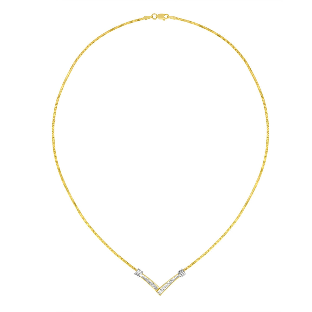14K Yellow and White Gold 1/4 Cttw Princess Cut Diamond Channel-Set “V” Shape 18" Pendant Necklace (H-I Color, SI2-I1 Clarity)