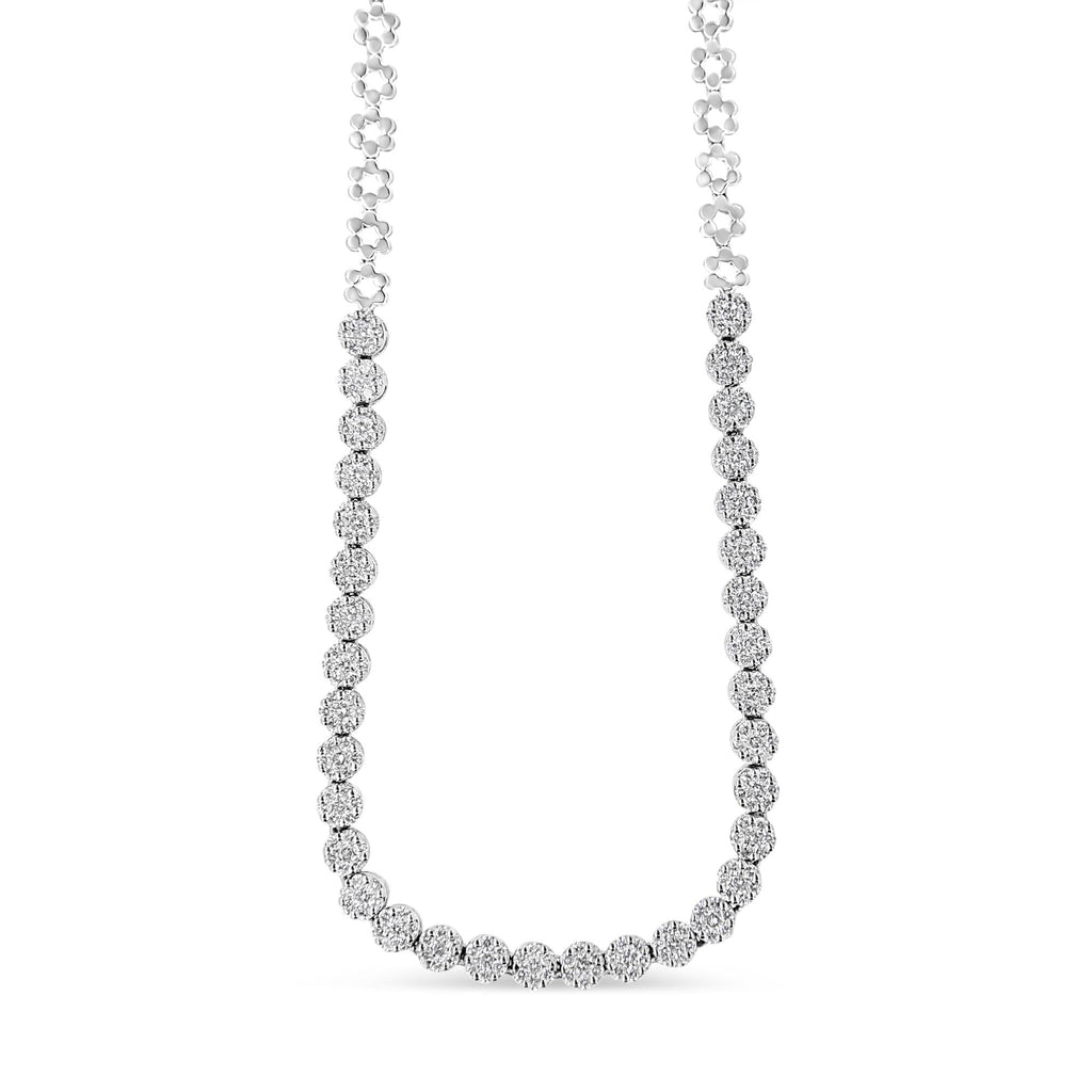 IGI Certified 14K Gold 8.0 Cttw Pave Set Round-Cut Diamond Cluster Graduating Riviera Statement Necklace (H-I Color, I1 Clarity)