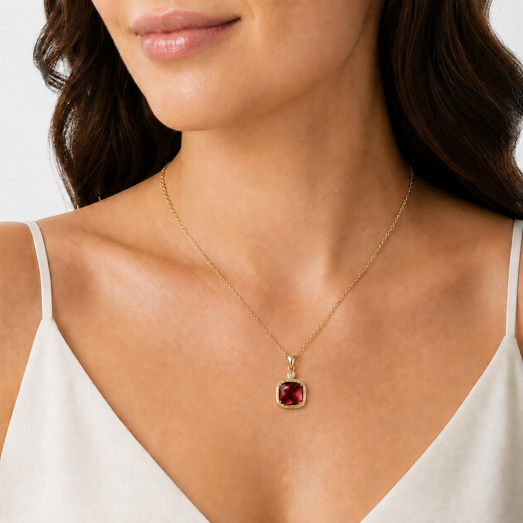 Cushion-Cut Gemstone Pendant, 14K Gold