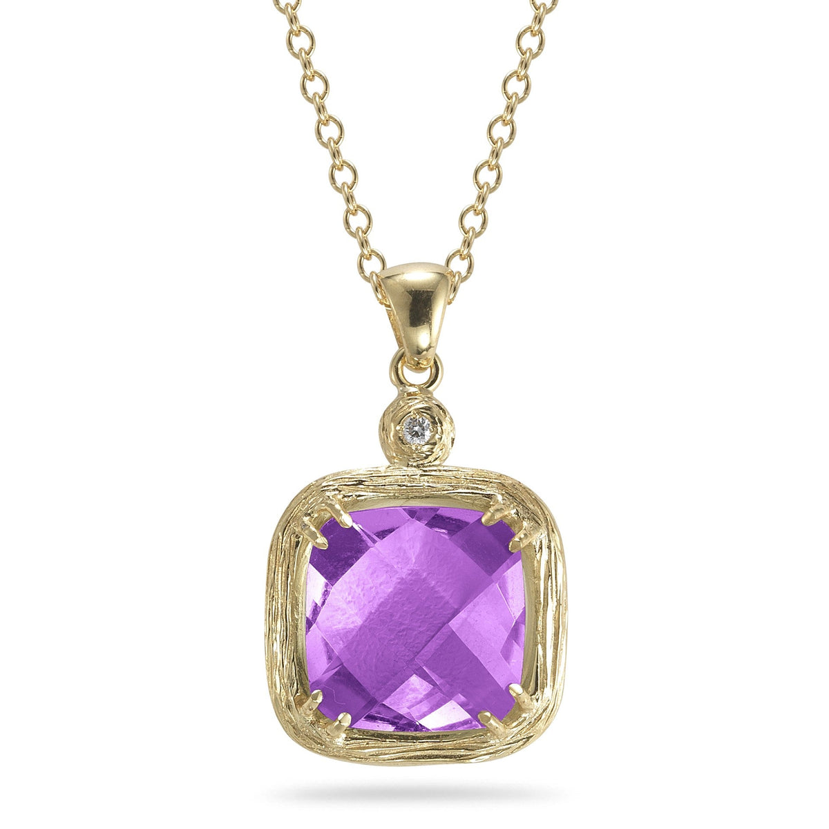 Cushion-Cut Gemstone Pendant, 14K Gold