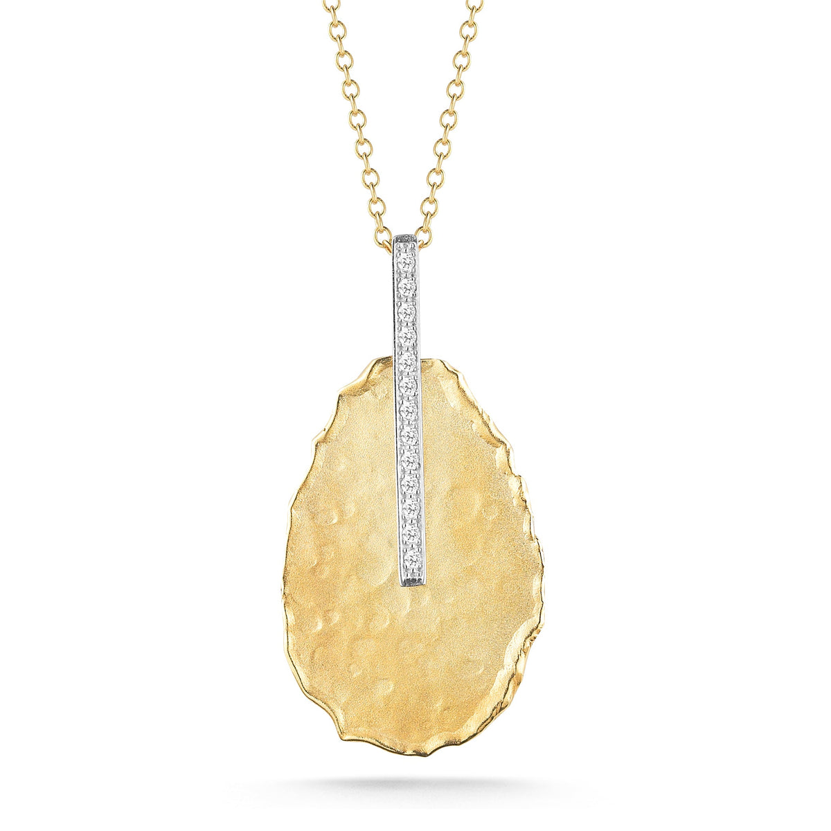 Hammered Teardrop Diamond Pendant, 14K Gold