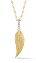 Diamond Leaf Pendant, 14K Gold