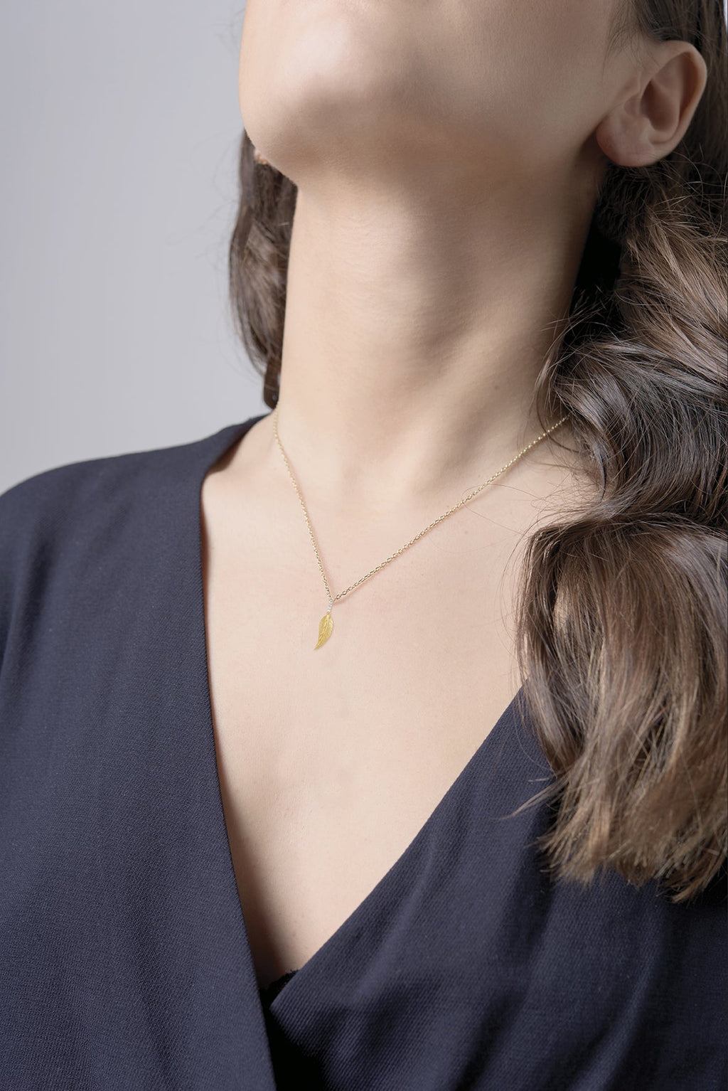 Diamond Leaf Pendant, 14K Gold