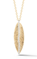Diamond Feather Pendant, 14K Gold
