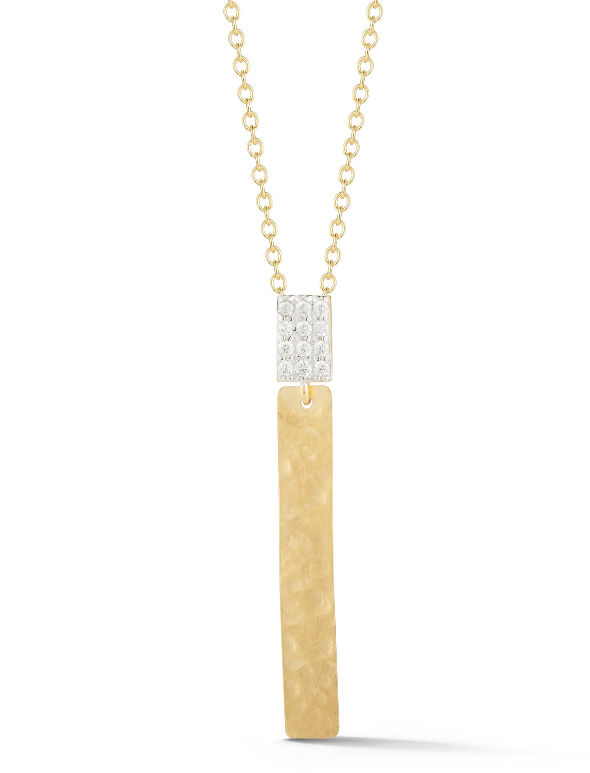 Hammered Drop Diamond Pendant, 14K Gold
