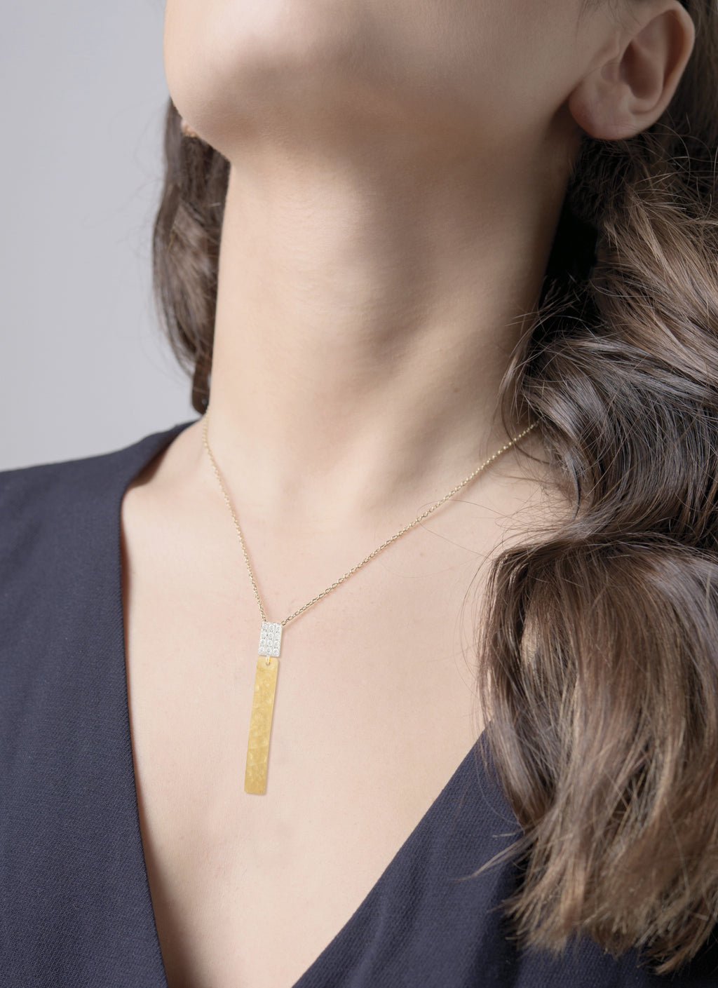 Hammered Drop Diamond Pendant, 14K Gold