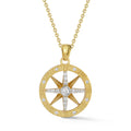 Diamond Compass Pendant, 14K Gold