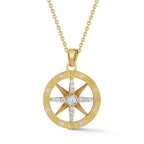 Diamond Compass Pendant, 14K Gold