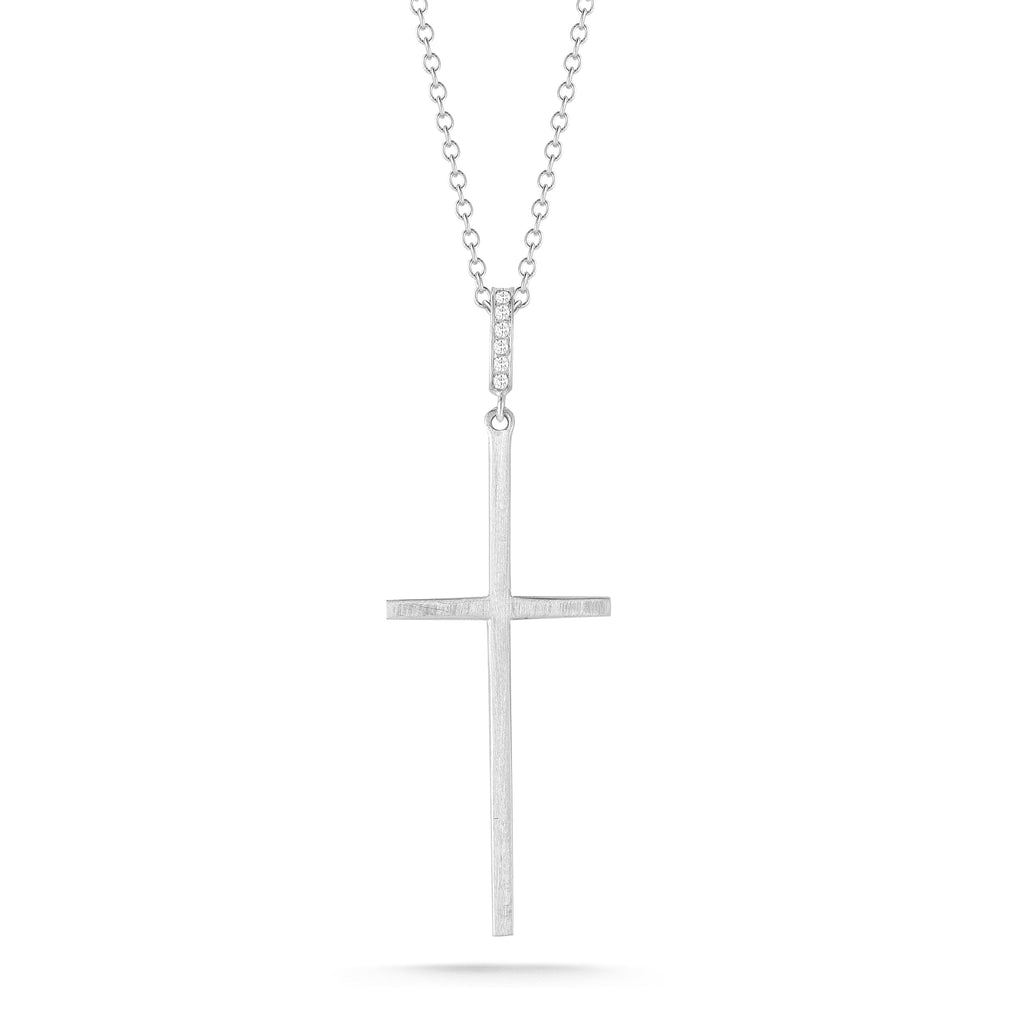 Diamond Cross Pendant, 14K Gold — Matte
