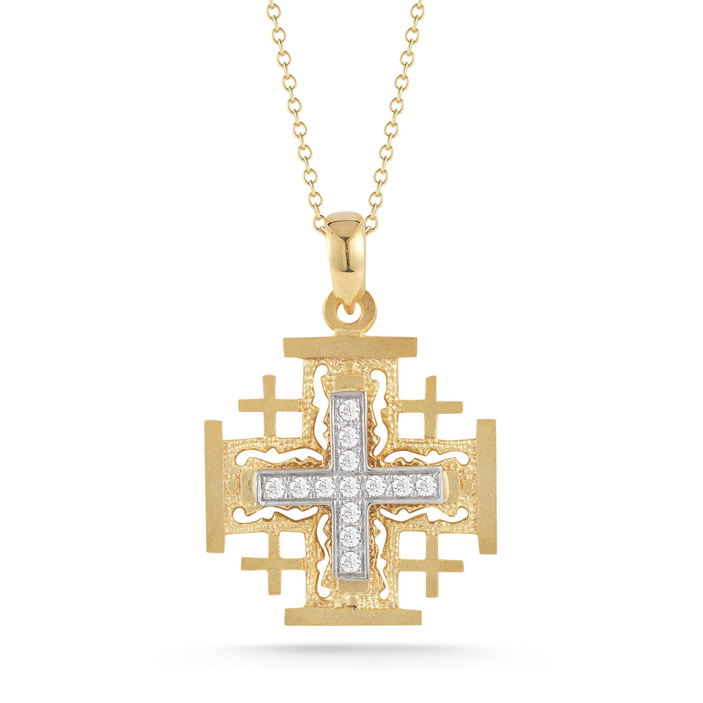 Diamond Jerusalem Cross Pendant, 14K Yellow Gold — 0.26 ct
