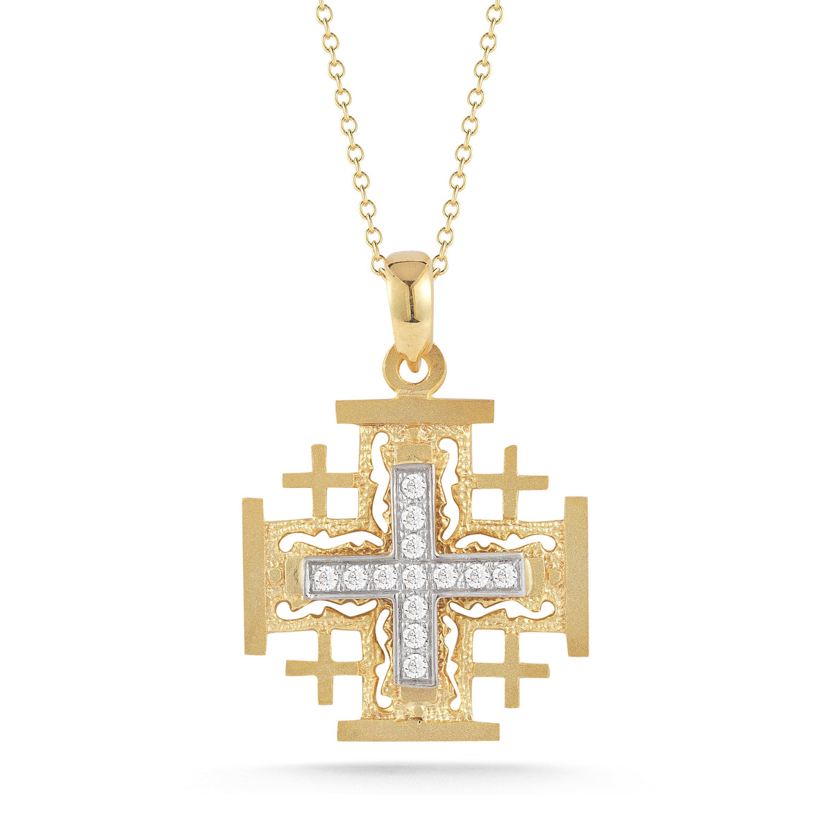 Diamond Jerusalem Cross Pendant, 14K Yellow Gold — 0.26 ct